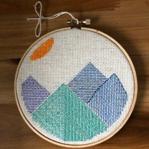Mountain Embroidery, Modern Cross Stitch - finished art